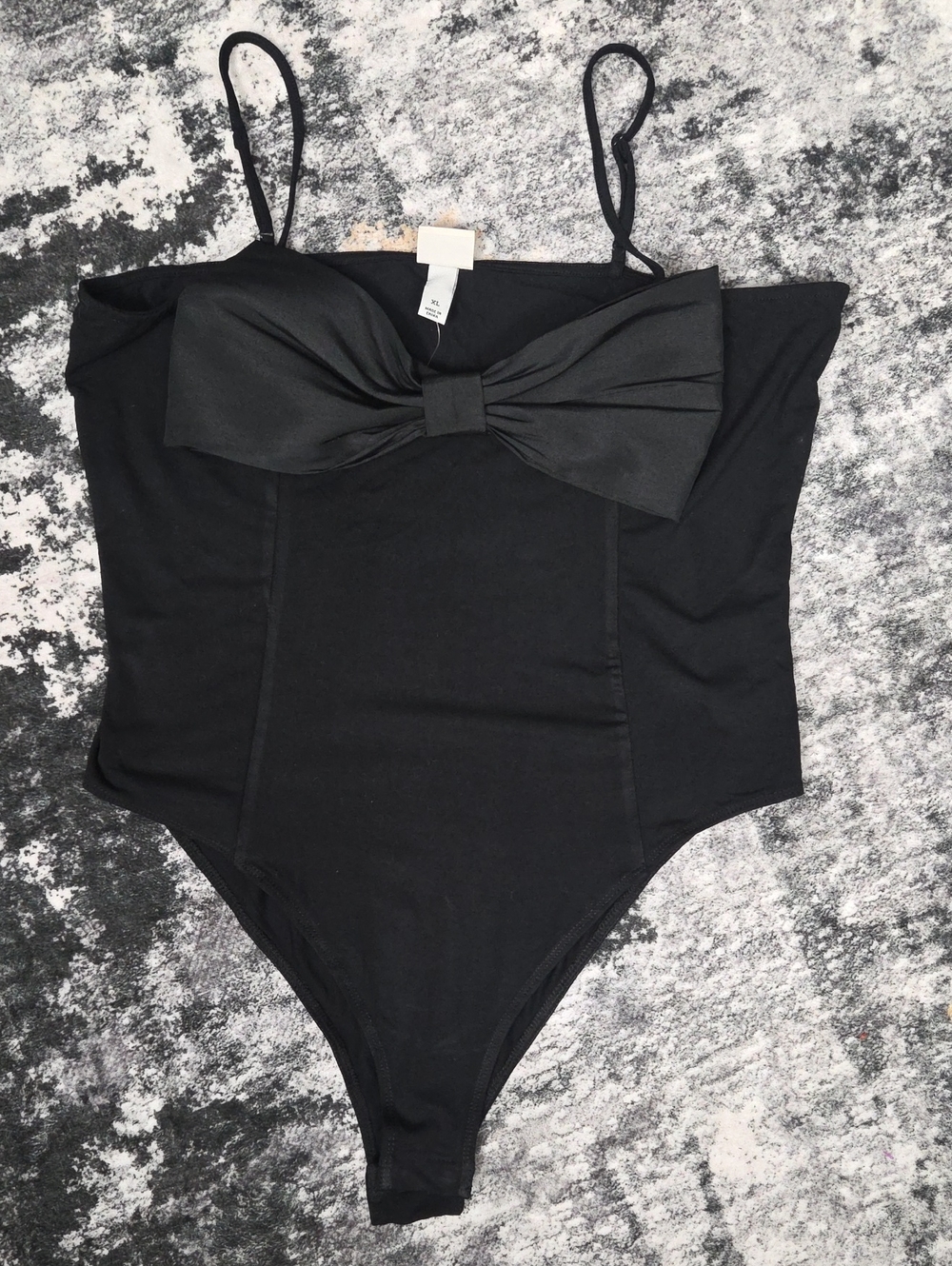 A New Day Black One Shoulder Satin Bow Bodysuit XL NWT